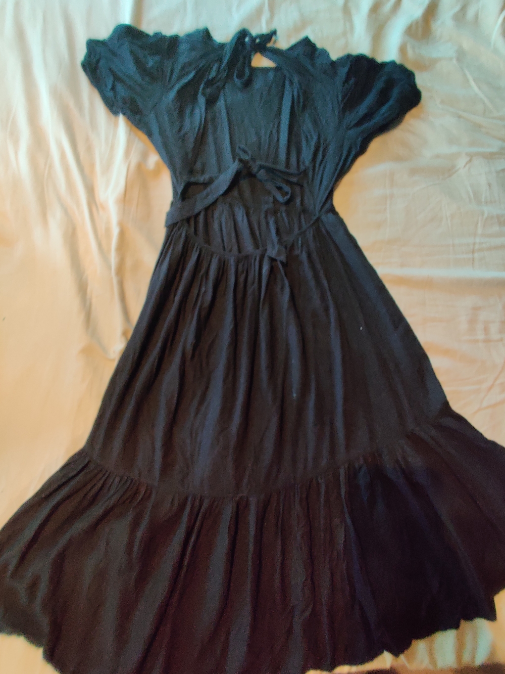 Classic Black Women's Tie-Back Midi Dress